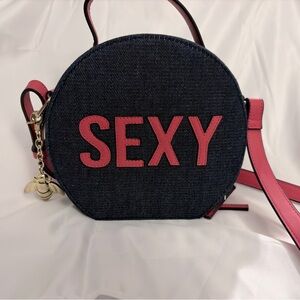 Christian Siriano “SEXY” Round Crossbody – Denim & Pink Statement Bag